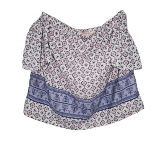 Forever 21 Off the Shoulder Flutter Sleeve Floral Geometric Crop Top - Picture 6 of 7